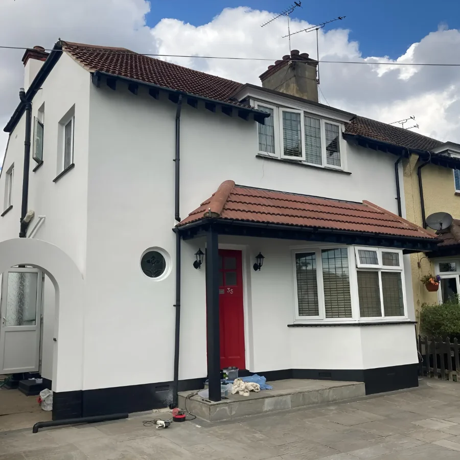 house with white silicone render