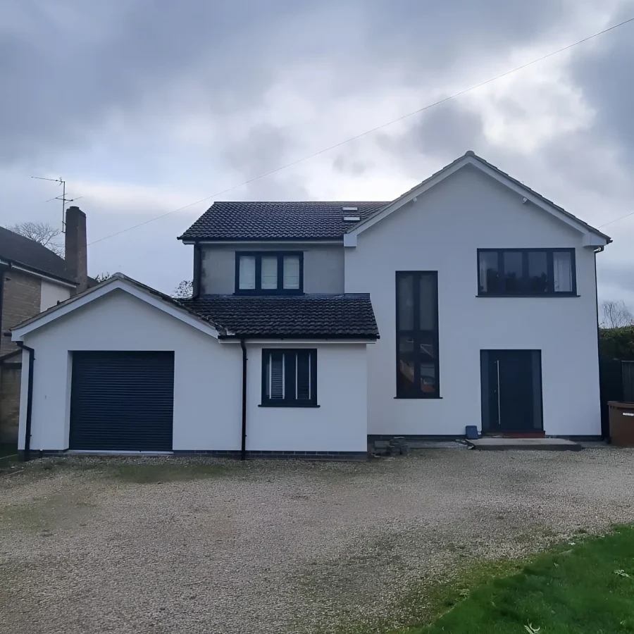 house with white silicone render